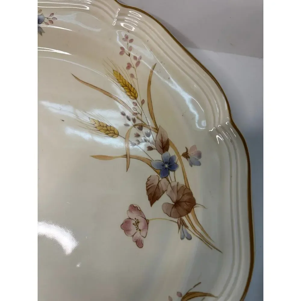 Vintage Mikasa Heritage Golden Sky Serving Platter and 4 Rimmed Soup Bowls